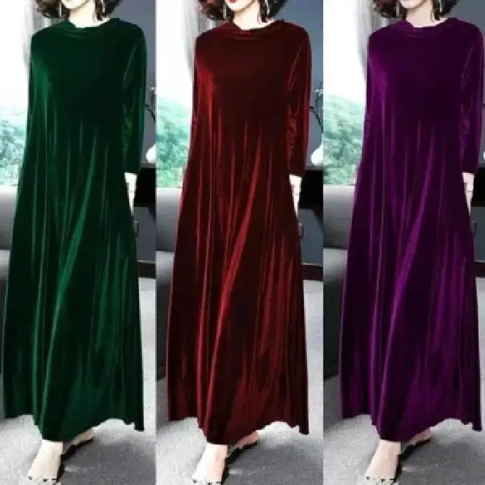 Autumn Spring Elegant Long Sleeve Velvet Dress, Slimming Tummy Covering, Puffy Collar, Princess Sleeve l purple