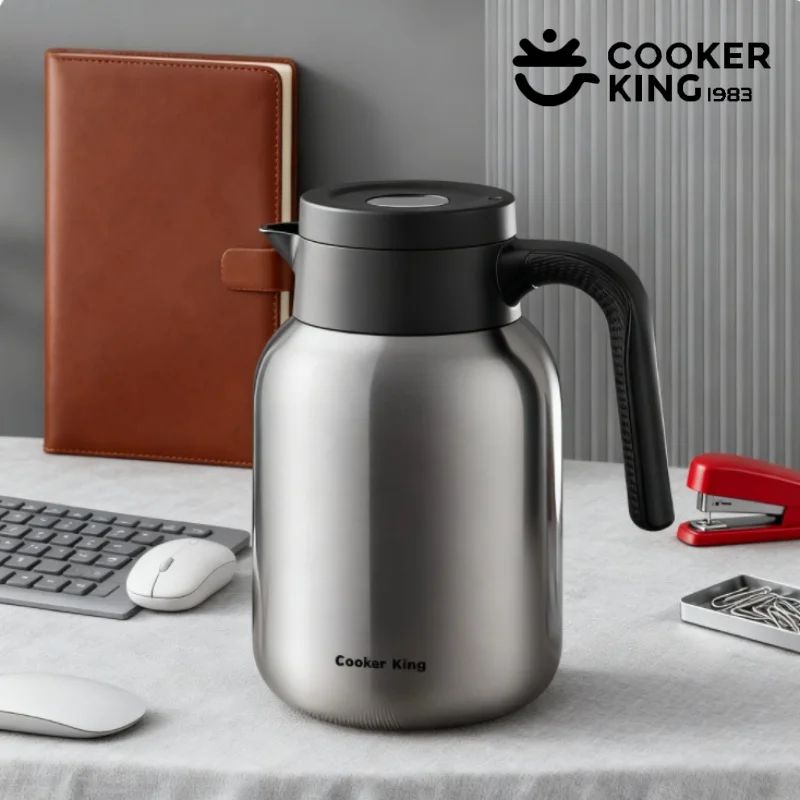 COOKER KING Stainless Steel Insulated Kettle 1.52.0L Large Capacity Thermos Teapot 1.5l White