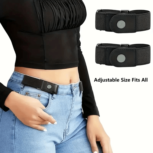 Unisex No Buckle Elastic Stretch Belt Set Adjustable Invisible Fit brown