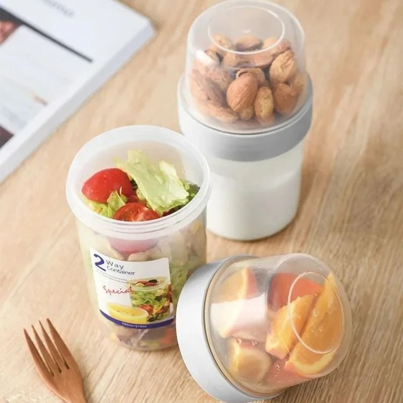 Portable Breakfast Bowl With Lid And Fork Yogurt Oatmeal Salad Lunch Cup 150 330 Ml 2