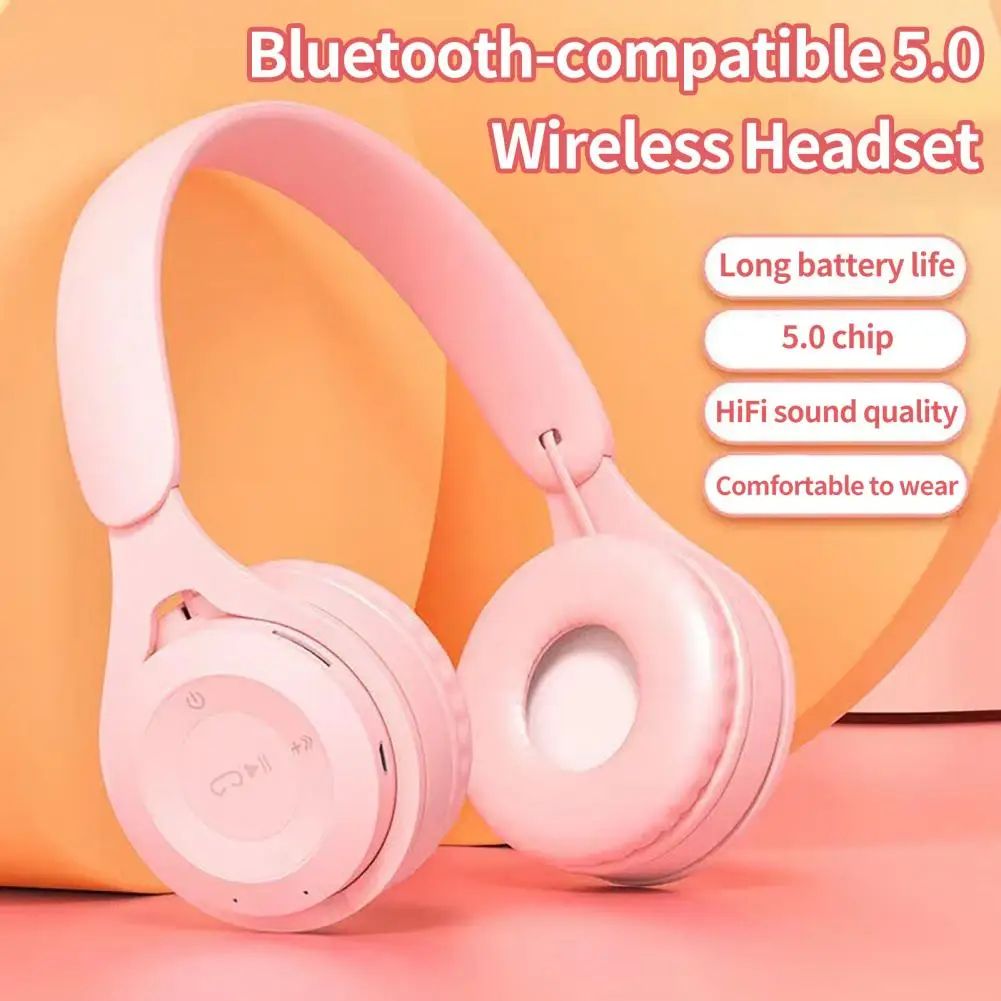 Cute Bluetooth 5.0 Wireless Headphones With Noise Reduction, Stereo Gaming Sports Headset, Built in Mic For Calls black