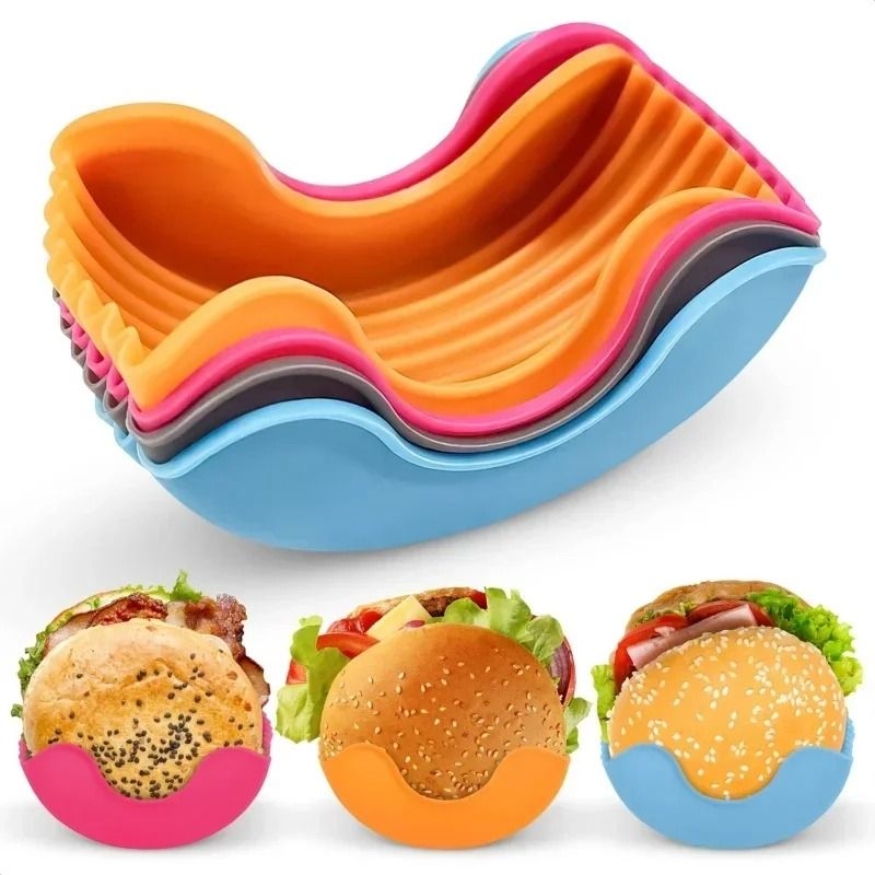 Reusable Silicone Burger Tray Flexible Burger Holder Shelf & Sandwich Rack For Kitchen & Dining gray