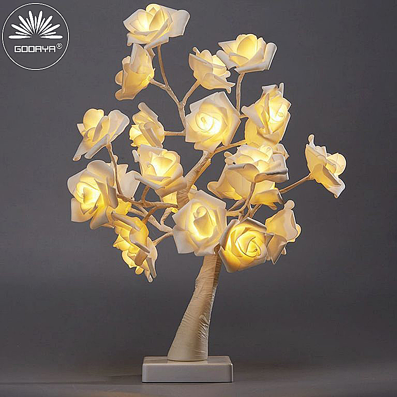 USB Plug Big LED Rose Tree Table Lamp Fairy Flower Night Light For Christmas Wedding Bedroom Home Decoration Gift multicolor