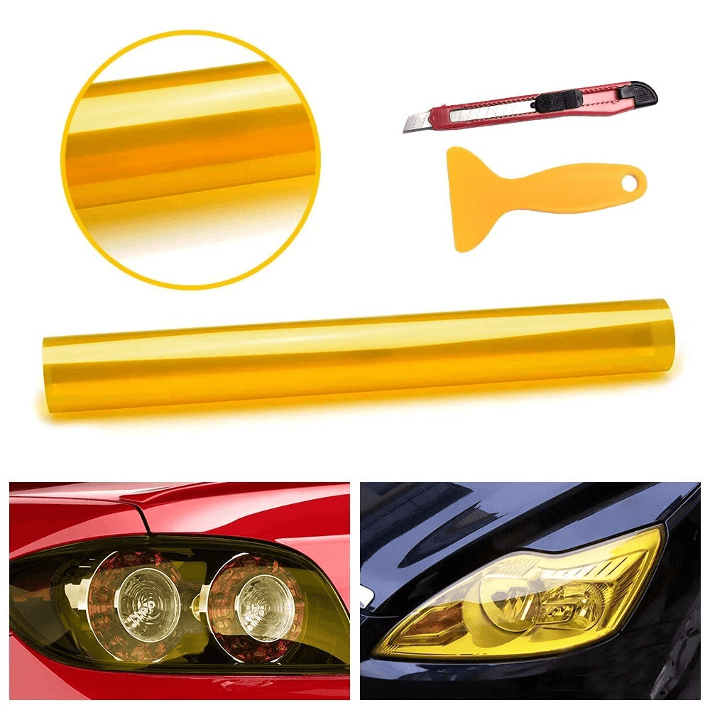 Golden Yellow Vinyl Wrap, Gloss Headlight Tint Film, Taillight Fog Light Film Golden Yellow Vinyl Wrap, Gloss Headlight Tint Film, Taillight Fog Light Film