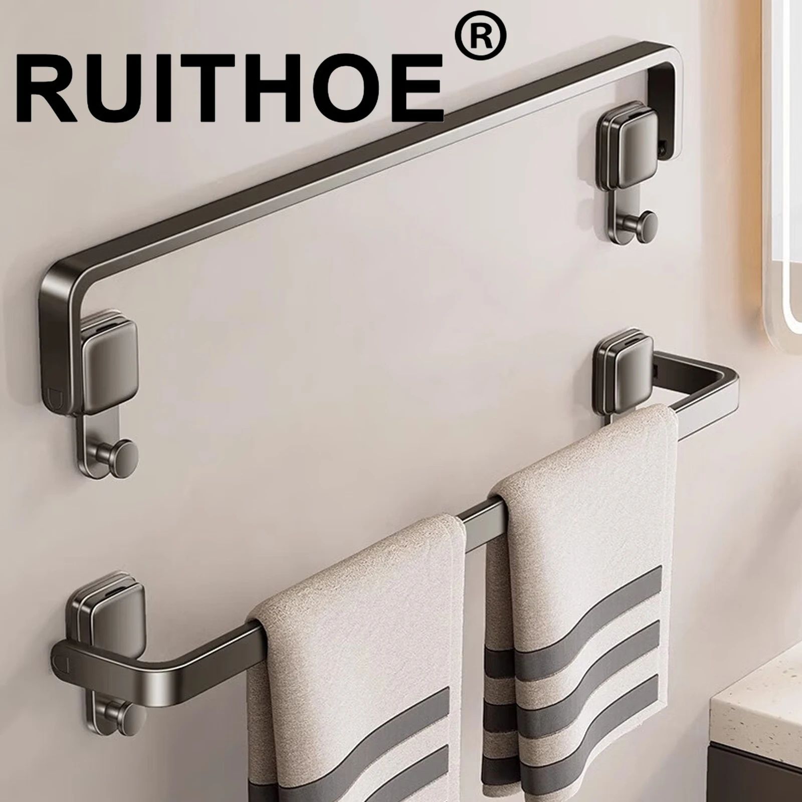 Suction Cup Folding Bathroom Towel Rack grey 40cm