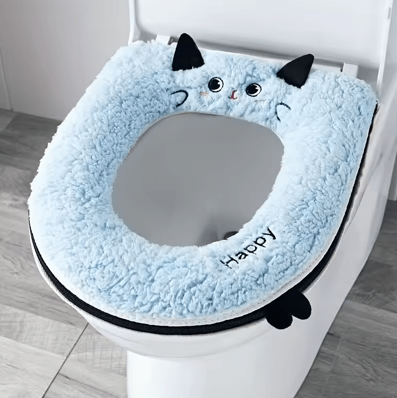 Cute CatThemed Soft Toilet Seat Cover With Zipper Universal Fit Bathroom Accessory beige