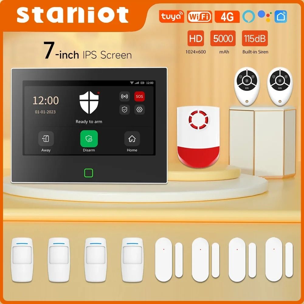 Staniot 7 Inch Wireless Home Security System 4G WiFi Tuya Smart Alarm With Loud Siren g au Plug