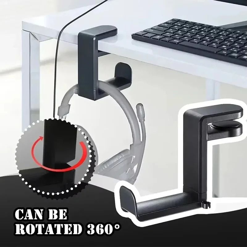 Under Desk 360 Degree Rotating Headphone Hanger black