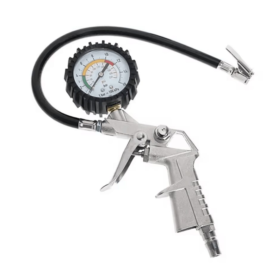 High Precision Silver Dial Tire Pressure Gauge | Car Tire Pressure Monitor Tool With Air Pump Gun Compatibility eu Plug