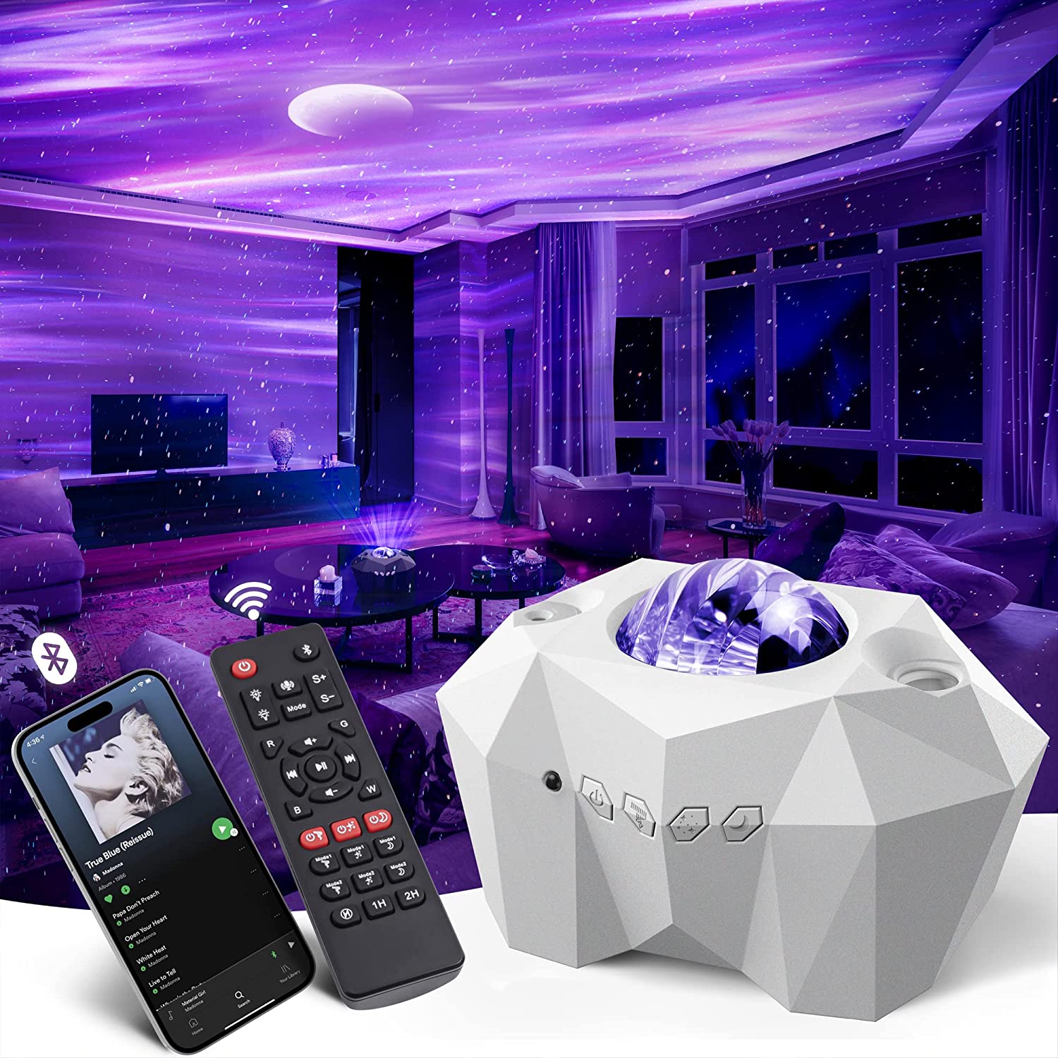 Aurora Projector Galaxy Star Projector, Northern Light Moon Lamp For Bedroom Decor, Bluetooth Music Nightlight black Galaxy Aurora