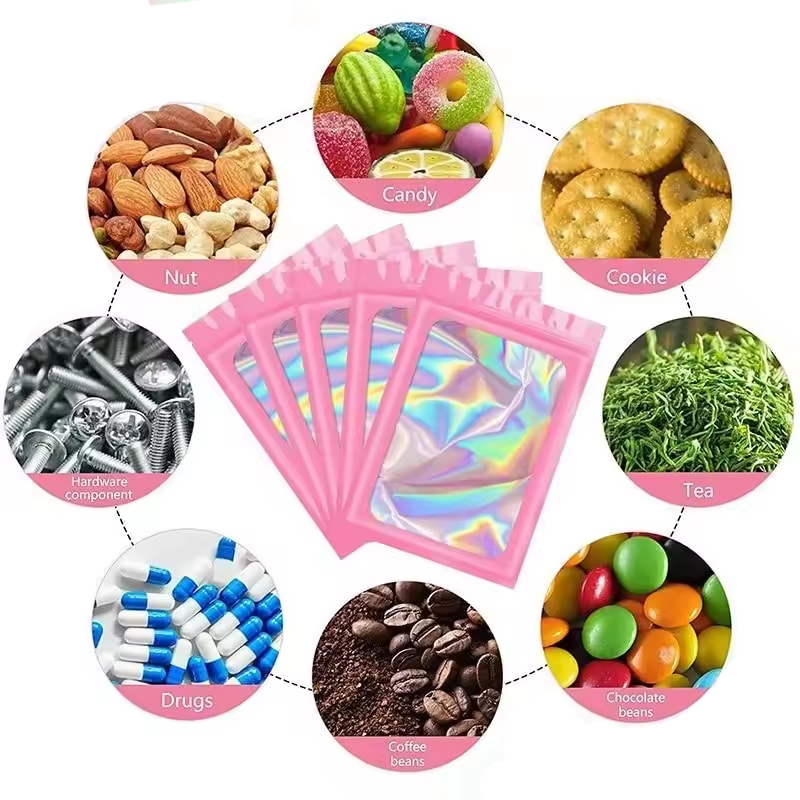 Holographic Ziplock Bags, Plastic Laser Iridescent Zip Bag For Jewelry, Manicure, Eyelash Display, Earring, Ring Storage orange 12x20cm