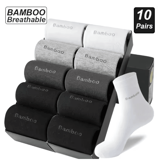 Mens Bamboo Fiber Socks 10 Pair Breathable Antibacterial Casual And Business Set EU 38 46 10 Pairs Black eur38 46(us6 11)