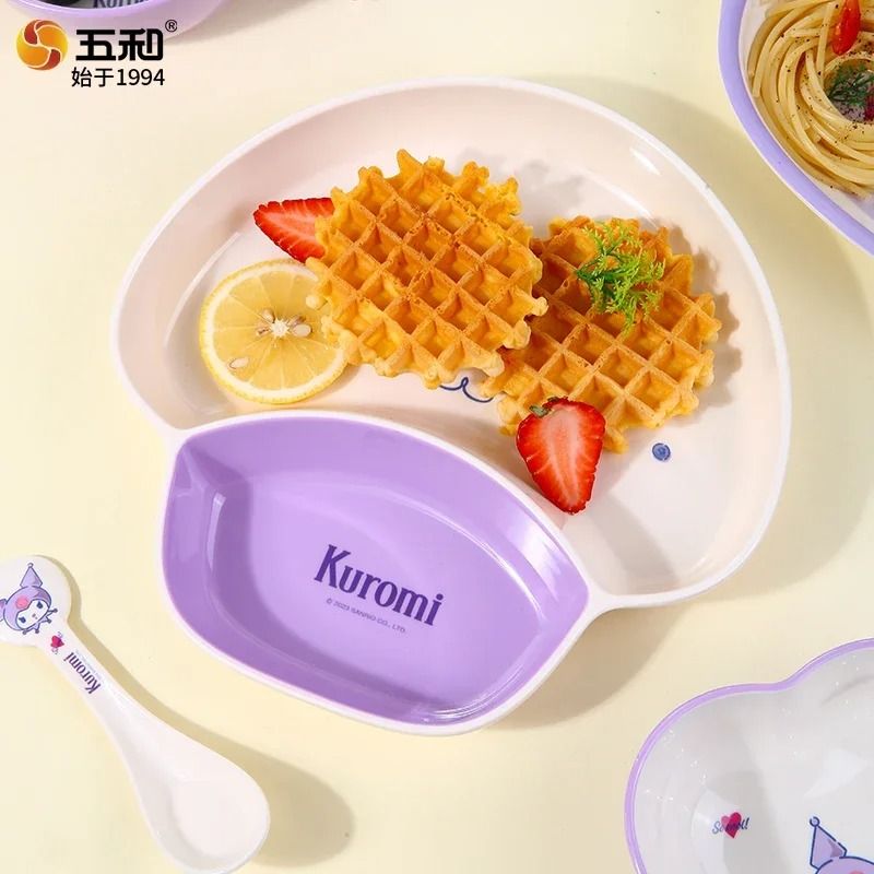 Sanrio Kuromi Cartoon Divided Plate Set Cute Kids' Anti Fall Tableware krm 9013 Spoon