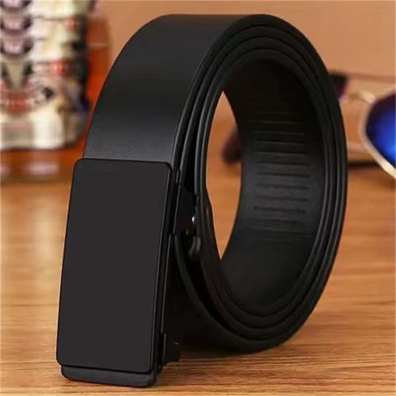 Men Automatic Buckle Leather Belt Luxury Genuine Leather Belt With Ratchet Closure For Business & Casual Wear c 110cm (43.3 Inches)