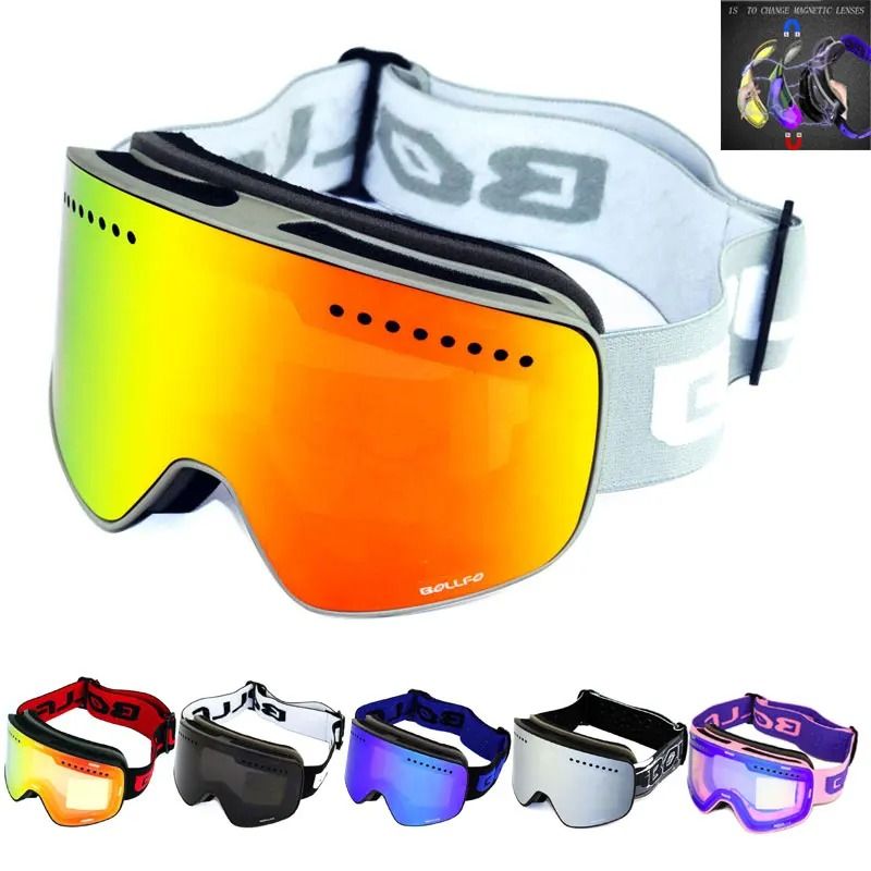 Magnetic Double Layer Polarized Ski Goggles With UV400 Protection grey Red Lens