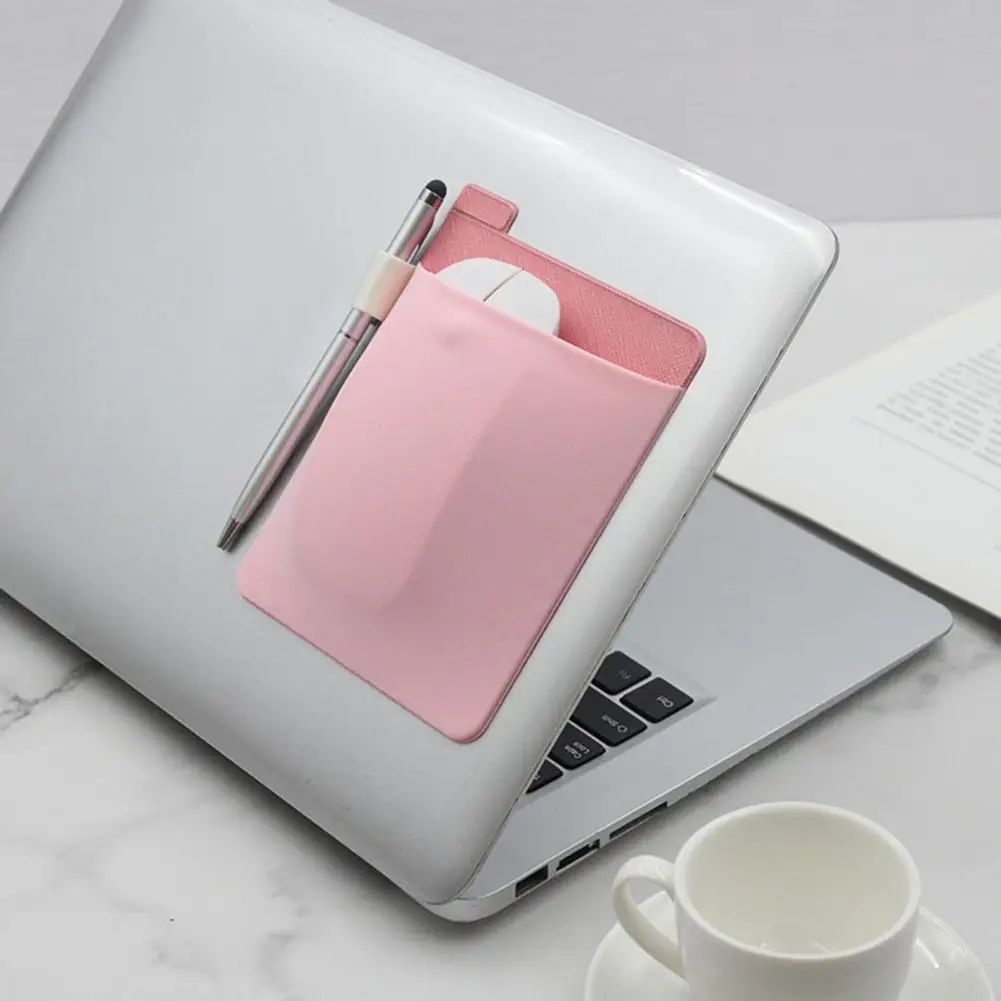 Adhesive Laptop Back Storage Pouch, Slim Cable Organizer Bag For Tablet Accessories, Mouse, Charger, Pens & Power Bank black