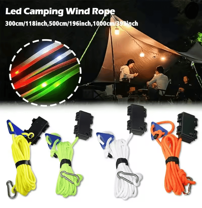 Camping Tent Rope LED Light Waterproof Outdoor Guy Line Safety Lighting c
