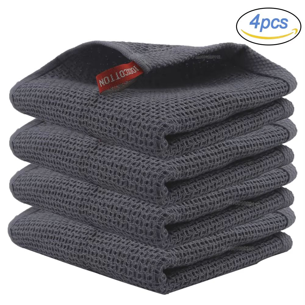 Ultra Soft Cotton Kitchen Towels 4 Pack Absorbent Magic Cleaning Cloths gray 34x34cm 4pcs