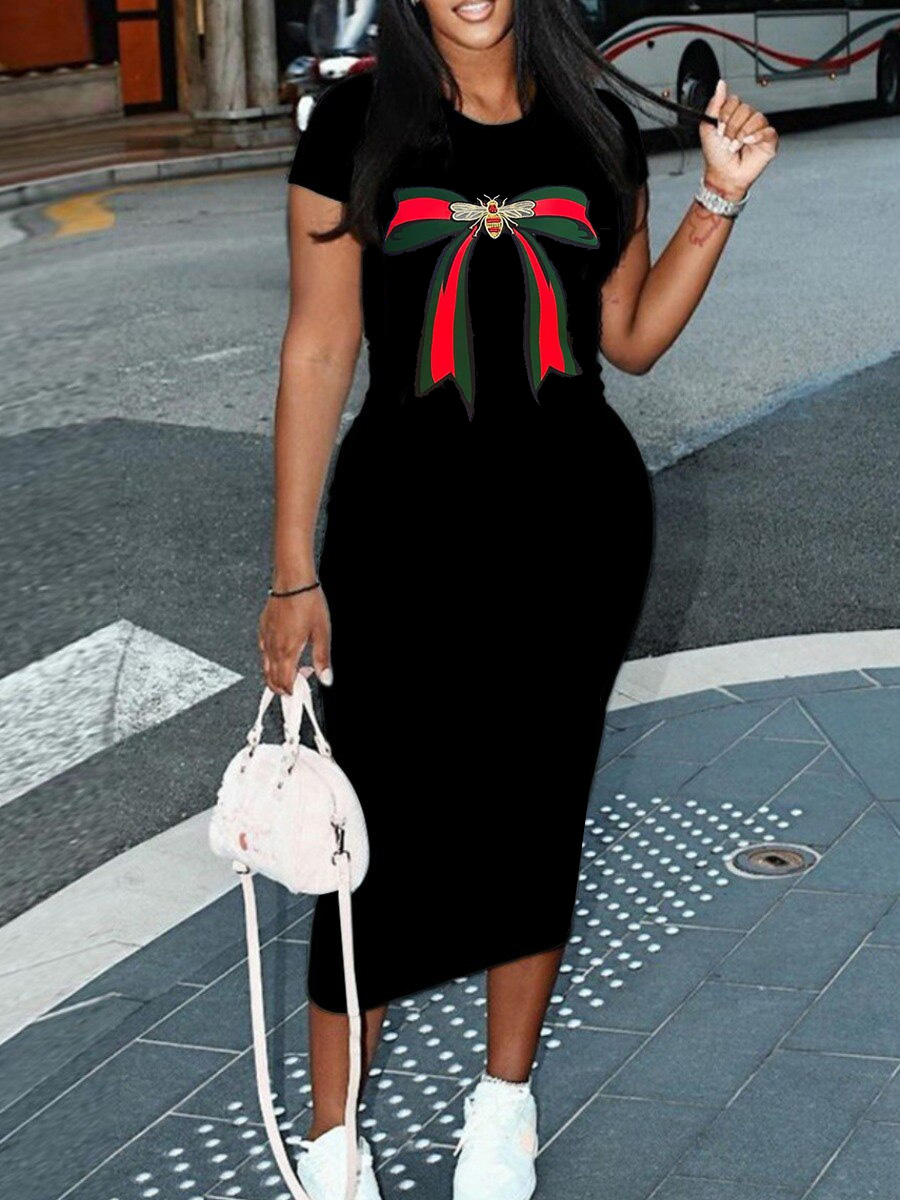 Women's Sexy Dress, Summer Heart Shaped Print Short Sleeved, Casual Round Neck Pullover Dress, Solid Color blue s