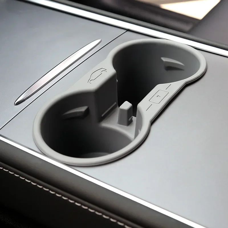 Non Slip Center Console Cup Holder Insert For Tesla Model 3 & Model Y Silicone Interior Organizer black