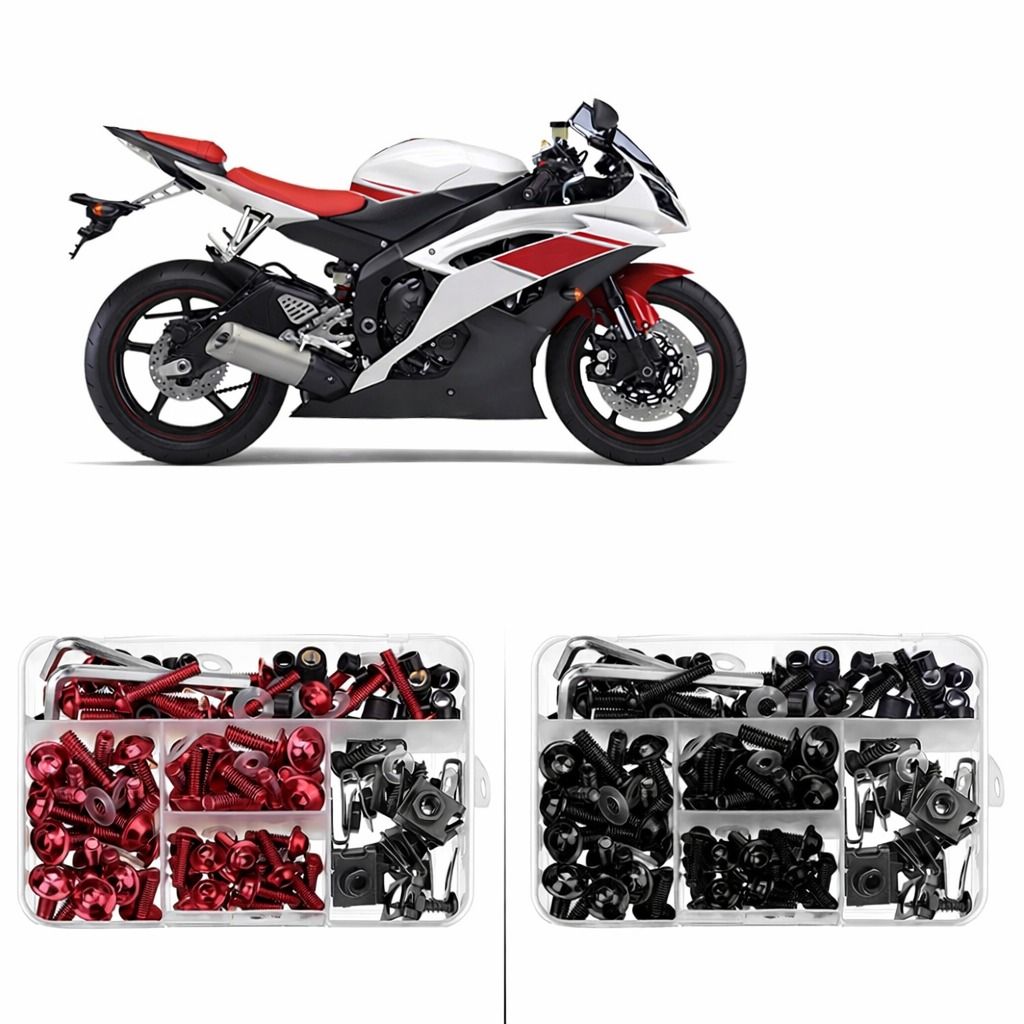 Motorcycle Fairing Bolt Kit, Red Anodized Screws Fit Complete Parts Replacement black