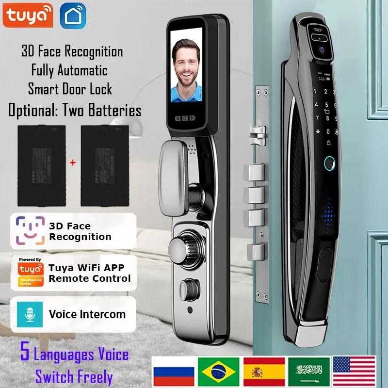 Face Recognition Smart Door Lock With Video Intercom gloss Black D 24240