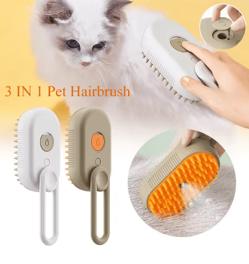 3 in 1 Electric Pet Steam Brush Spray, Massage & Grooming Comb For Cats & Dogs khaki
