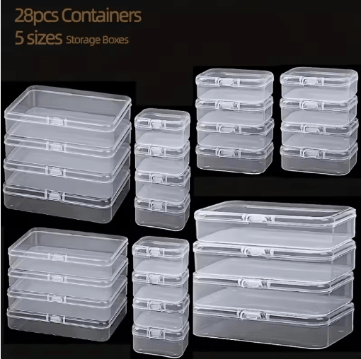 28 Piece Clear Plastic Storage Box Set With Lids Multipurpose Organizer For Beads And Game Pieces 28pcs