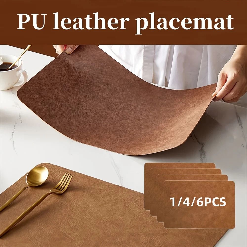 Square Faux Leather Kitchen Dining Placemats Heat Resistant Insulation Table Mats gray 4 Pcs