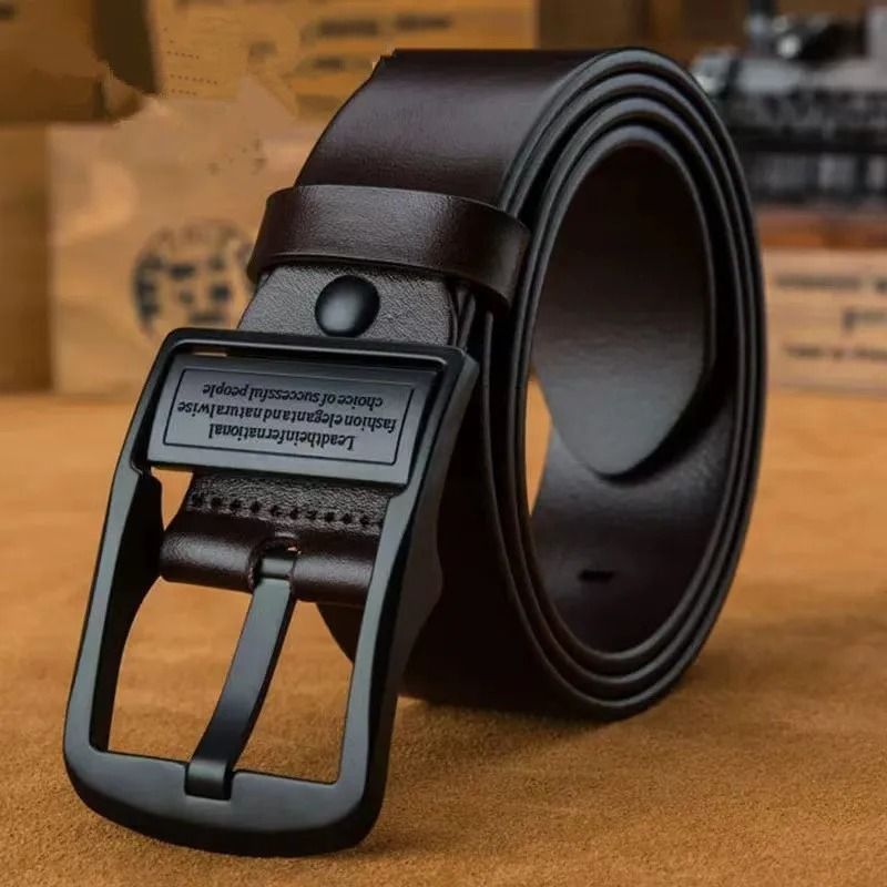 Premium Men's Cowhide Leather Belt Fashion Metal Alloy Pin Buckle yk coffee 110 Cm