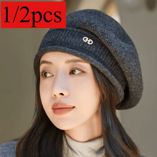 Wool Knitted Hat Autumn And Winter Warm Pile Up Beanie For Middle Aged And Elderly random Color 2pcs