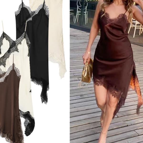 Slip Dress Summer Evening, Womens Dresses Lace Asymmetric Mini Brown Sleeveless Backless dark Brown s