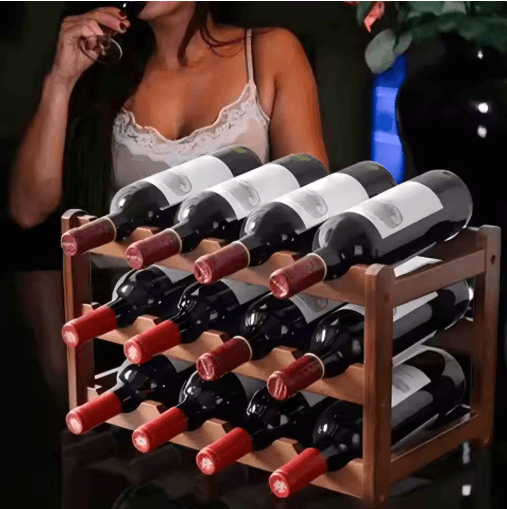 Bamboo Multi Tier Wine Rack Vintage Solid Wood Tabletop Display For Home And Bar 4c3p