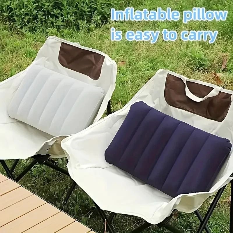 Portable Inflatable Air Cushion Pillow Large 47x30cm Folding Square Travel Headrest grey