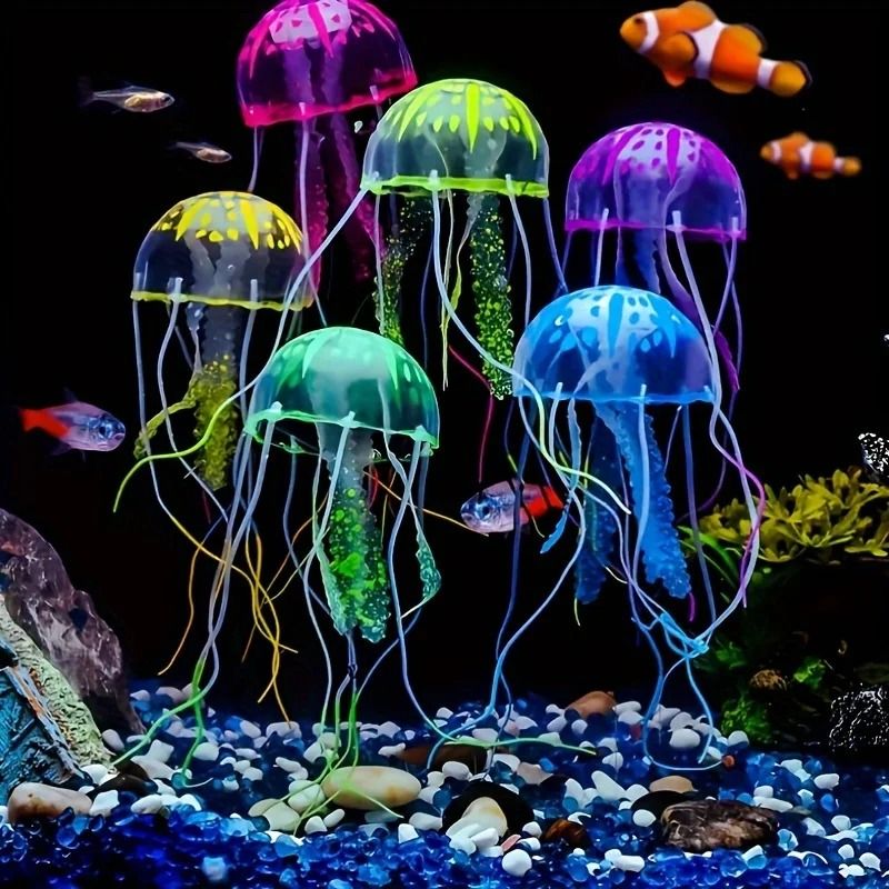 3 5pcs Luminous Silicone Jellyfish Lifelike Fish Tank Decor Artificial Glow Aquarium Decoration 3 Pcs