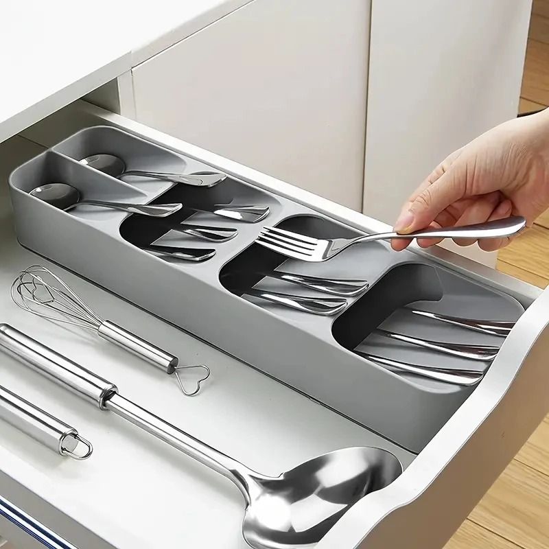 Multi purpose Stacked Cutlery Storage Tray grey
