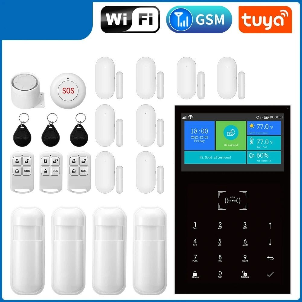 4.3 Inch Smart Home Security Hub WiFi & GSM Alarm With Temperature Display set W