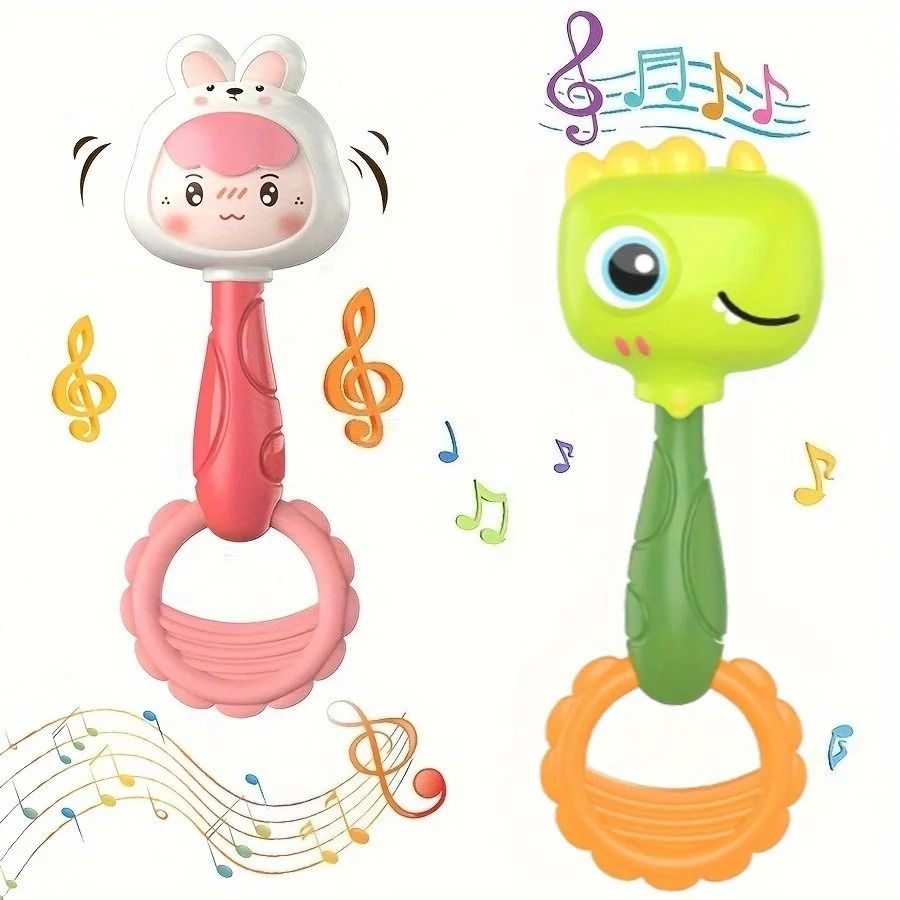 Soft Sensory Hand Chime Toy Interactive Animal Plush For Early Development pink Rabbit