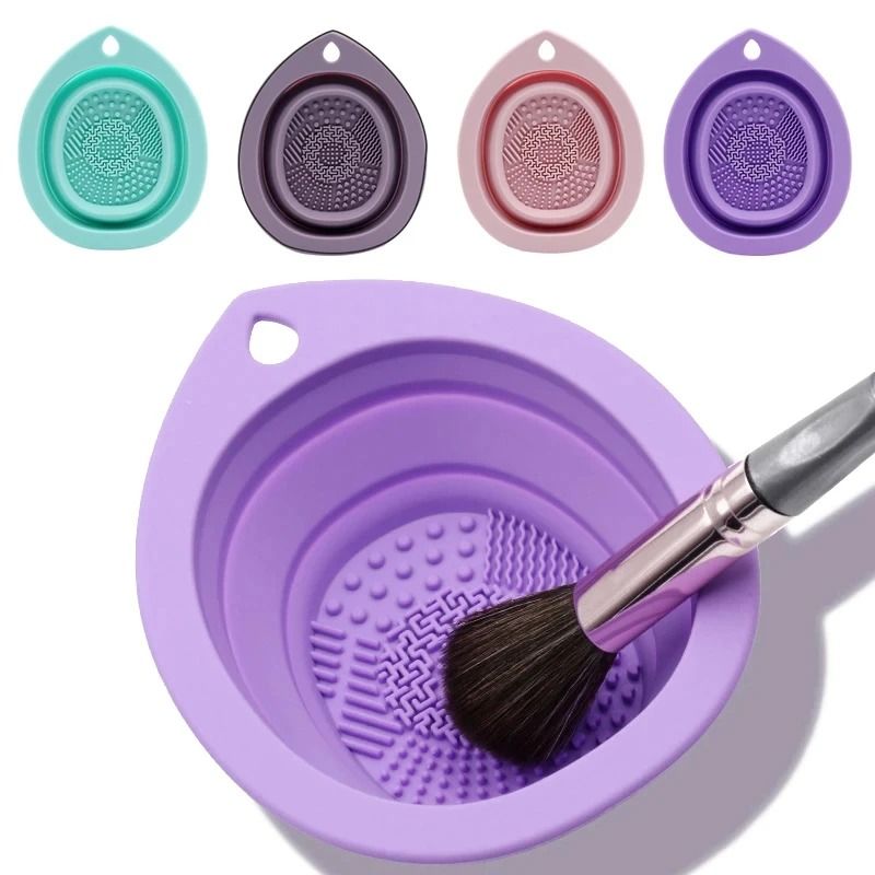 Silicone Makeup Brush Cleaner & Folding Washing Bowl Portable Beauty Scrubber purple
