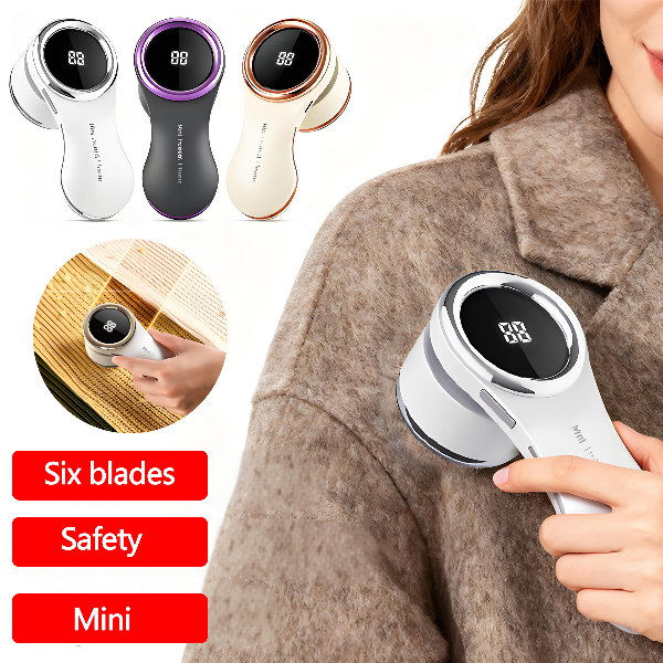Portable Clothes Fuzz Remover Electric Lint Shaver LCD Display USB Rechargeable Fabric Shaver white