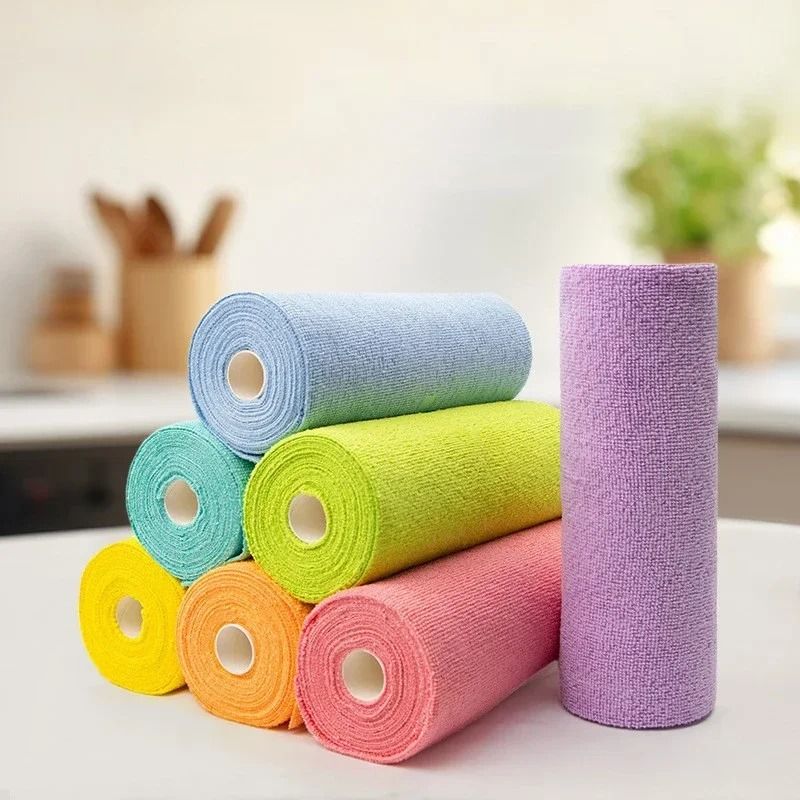 Reusable Microfiber Cleaning Wipe Roll Kitchen Cloth Paper Towel Alternative purple (big)