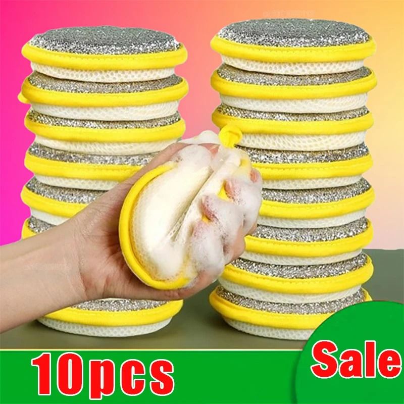 Double Sided Dishwashing Sponge And Kitchen Scrubbing Brush Set 10 Pcs Pink