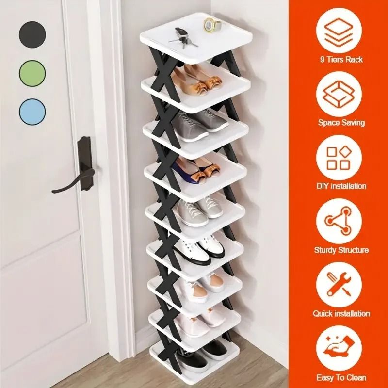 Vertical Space Saving Multi Layer Shoe Organizer solid White 9 tier