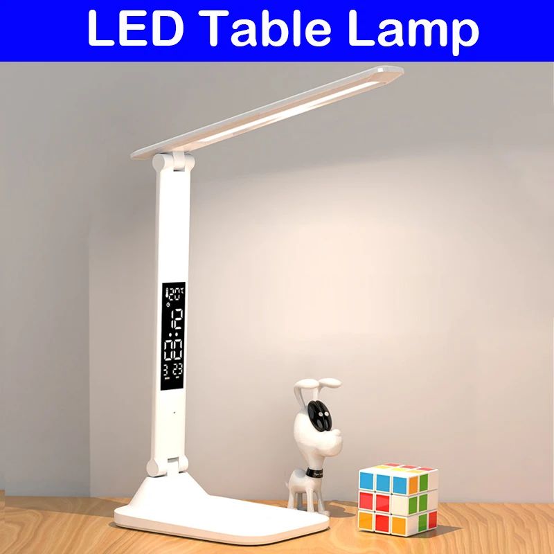 USB Charging Folding LED Desk Lamp With Touch Dimming, Alarm Clock, And Thermometer USB Charging Folding LED Desk Lamp With Touch Dimming, Alarm Clock, And Thermometer