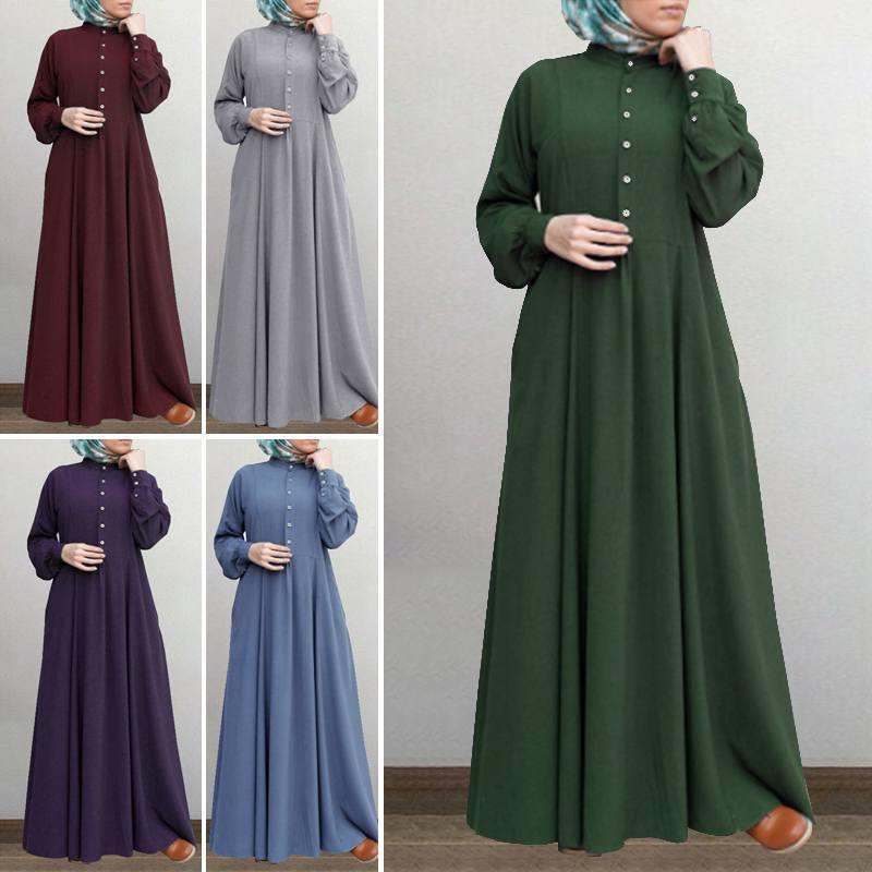 Spring Casual Loose Waist Retro Muslim Abaya Long Robe Big Swing Style Cotton Solid Color Patchwork Dress 4xl violet
