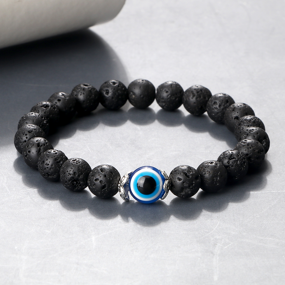 Tiger Eye Beaded Bracelet With Natural White Porcelain Flower Spacer Evil Eye Distance Couple Elastic Rope Chain Jewelry malachite