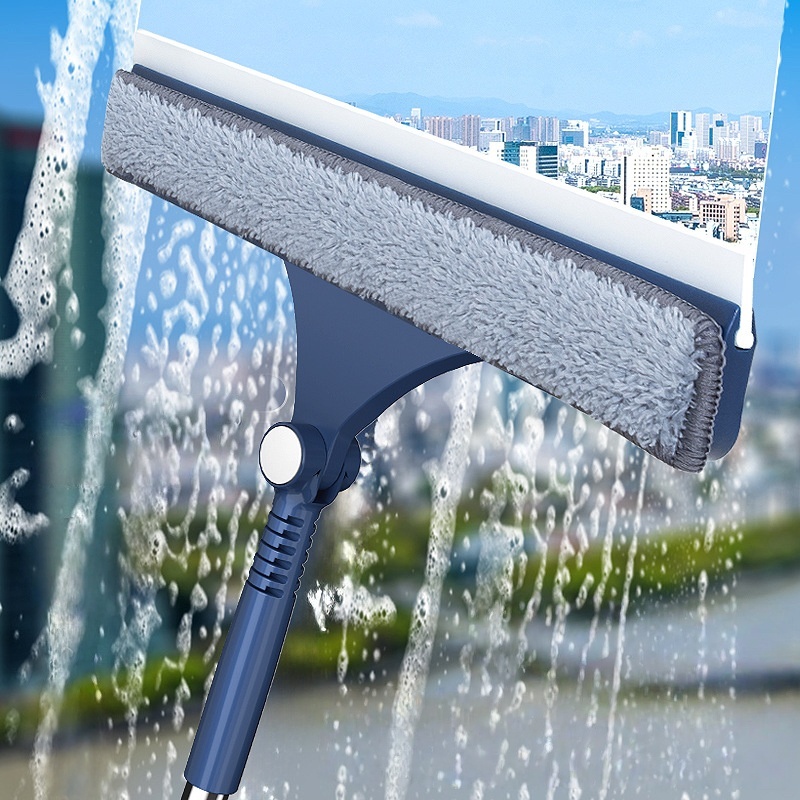 Window Cleaning Tool Household Glass Cleaner, Double Sided Window Wiper, Adjustable Long Handle Car Cleaning Tool blue