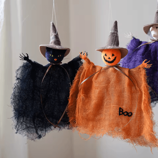 Halloween Mesh Hanging Decorations Ghost Pumpkin And Witch Sheer Silk Cloth Decor witch