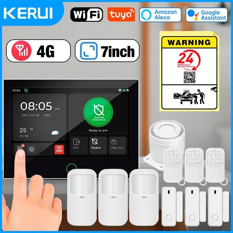 KERUI 7 Inch IPS Touchscreen 4G+WiFi Smart Home Alarm System (G70) kit 1
