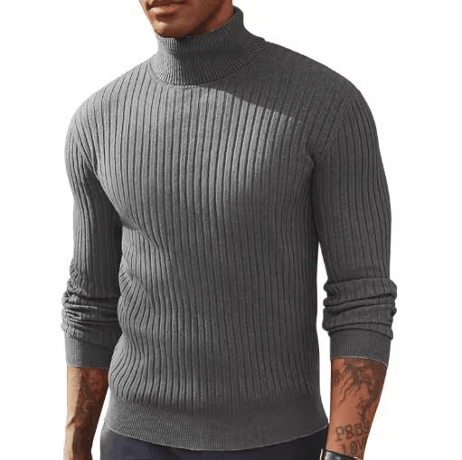 Mens Slim Fit Turtleneck Sweater Warm Knitted Long Sleeve Pullover beige s